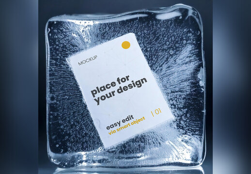 A4 Page Poster Mockup Frozen in Ice Cube