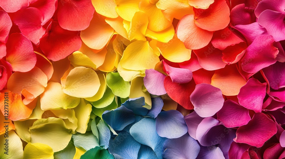 Poster Rainbow of Colorful Rose Petals Arranged in a Gradient Pattern Creating a Vibrant Texture