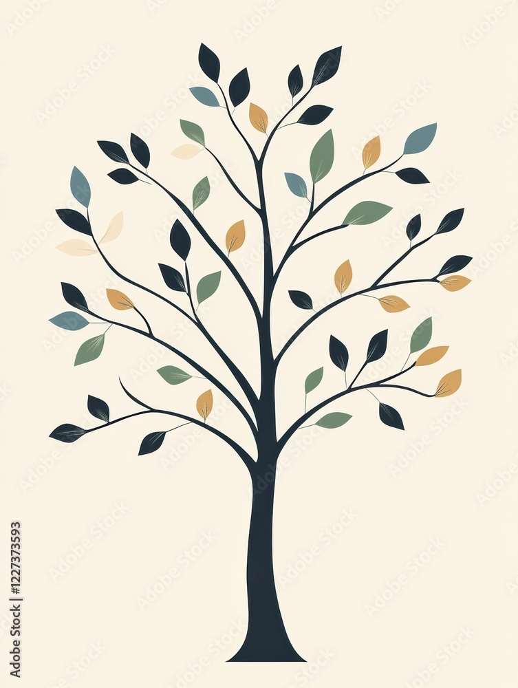 Leinwandbilder stylized tree icon featuring vibrant branches and leaves on a neutral background suitable for variou