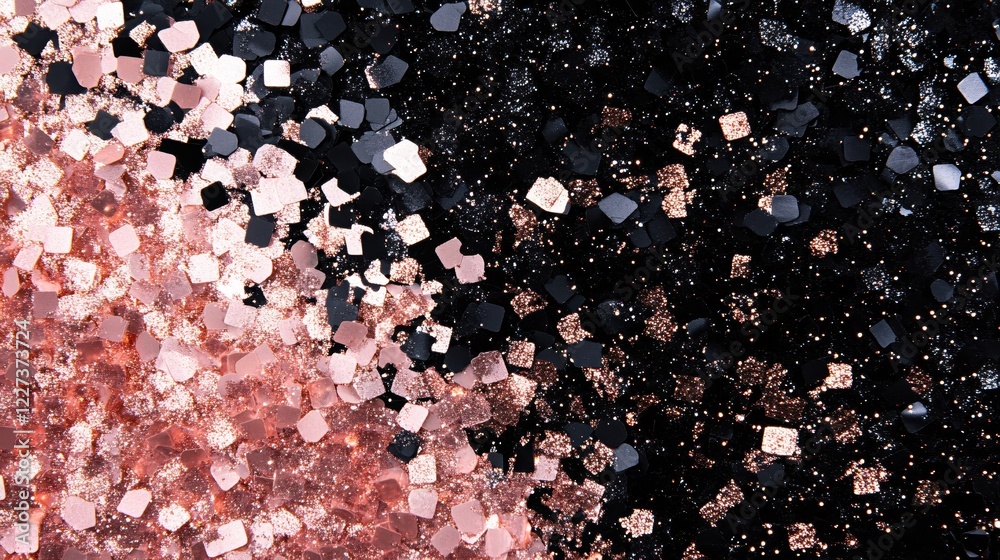 Poster Glittery texture with black and rose gold tones creating a dynamic and sparkling abstract design
