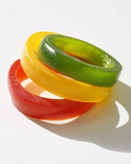 Colorful Sliced Bell Pepper Rings in Red, Yellow, and Green Isolated on White
