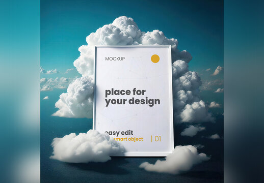 Frame Poster Mockup Gigantic on The Ocean with Clouds