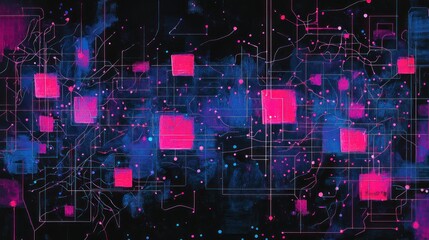 Obraz premium Pink squares and lines in digital background. Cyber tech for design, concepts, and tech