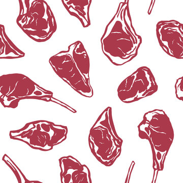 Hand drawn meat steak seamless pattern