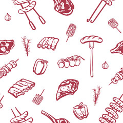 Hand drawn barbecue food seamless pattern