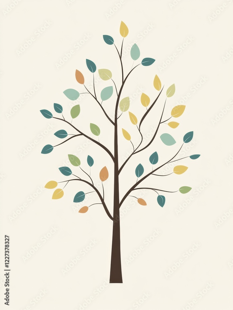 Leinwandbilder Tree icon featuring branches and leaves against a simple background in a minimalist style. Generative AI