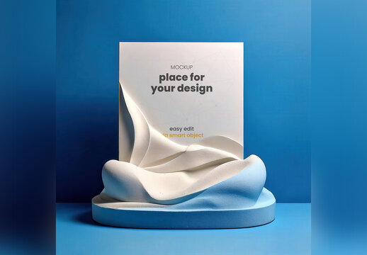 Page Poster Mockup Coming from White Waving Sculpture