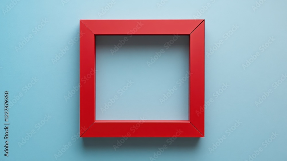 Poster red square frame on light blue background simple minimal design bright color empty space