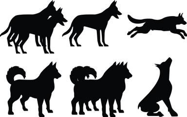 Dog silhouettes set, pet pack of vector silhouette design, isolated background