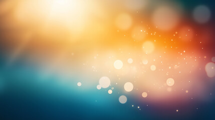 Vibrant abstract bokeh background with warm orange and cool blue gradient. Soft glowing circular light spots creating a dreamy and ethereal atmosphere with smooth texture and blurred effect.