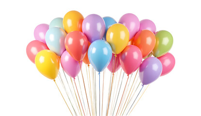 Colorful party balloons isolated on transparent background. Happy birthday concept