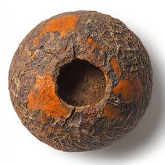 Dried gourd bowl, top view, white background, rustic texture, craft material