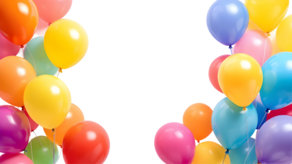 Colorful party balloons isolated on transparent background. Happy birthday concept