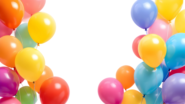 Colorful party balloons isolated on transparent background. Happy birthday concept