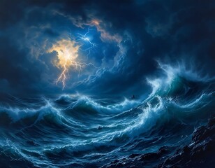 Ocean Tempest: Dramatic Seascape with Lightning