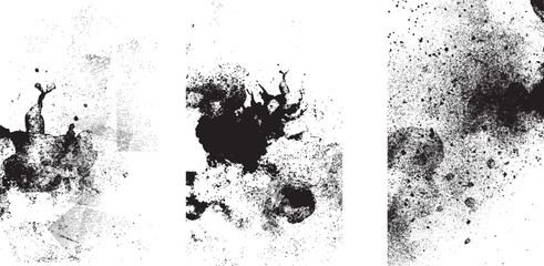 Overlay textures set stamp with grunge effect. Old damage dirty grainy and scratches  with black crevices and dust particles isolated on transparent background