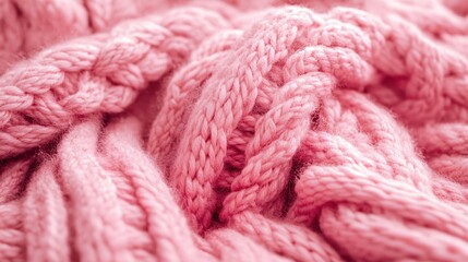 Soft Pink Knitted Wool Texture with Braided Pattern Close Up for Warm Winter Apparel Design