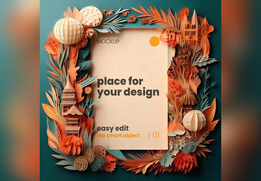 Papercraft Page Poster Mockup Festive Style