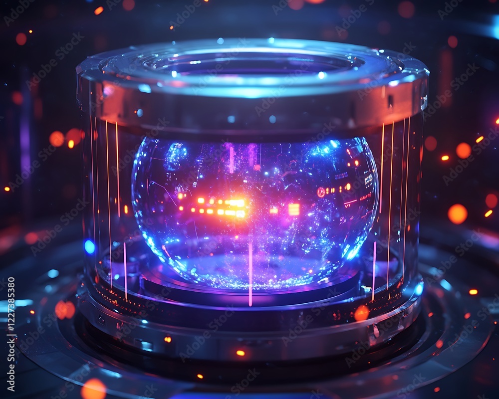 Poster A modern quantum computer processing encrypted financial data in a conceptual image.