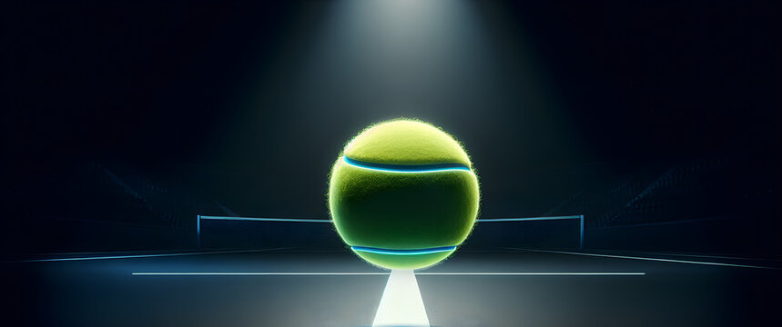 Close-Up of Tennis Ball Under Spotlight on Dark Court