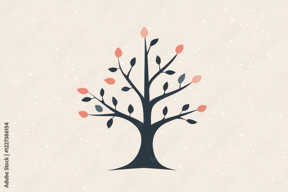 Poster Colorful tree icon with branches and leaves symbolizing nature and growth in a simplistic design. Generative AI
