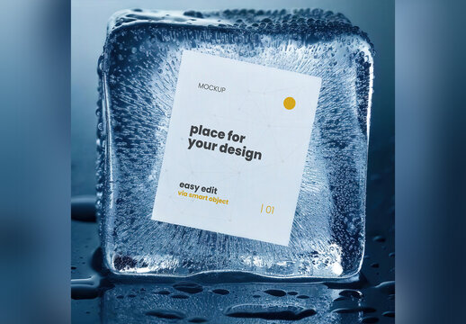 Piece of Paper inside Ice Cube Mockup