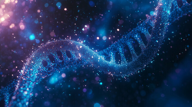 Futuristic Holographic Blue DNA Helix – High-Tech Science Background for Medical Branding, Biotech Advertising, and Digital Banners
