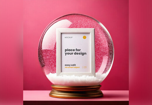 Poster Frame Mockup Inside Snowball Glass