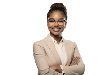 Smiling businesswoman with arms crossed.
