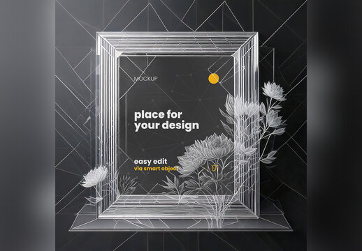 Poster Page Frame Mockup Line Composition with Flowers