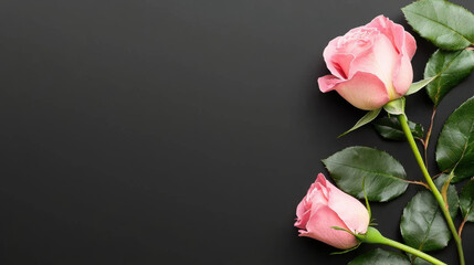 Refined pink roses on black backdrop, showcasing elegance and beauty