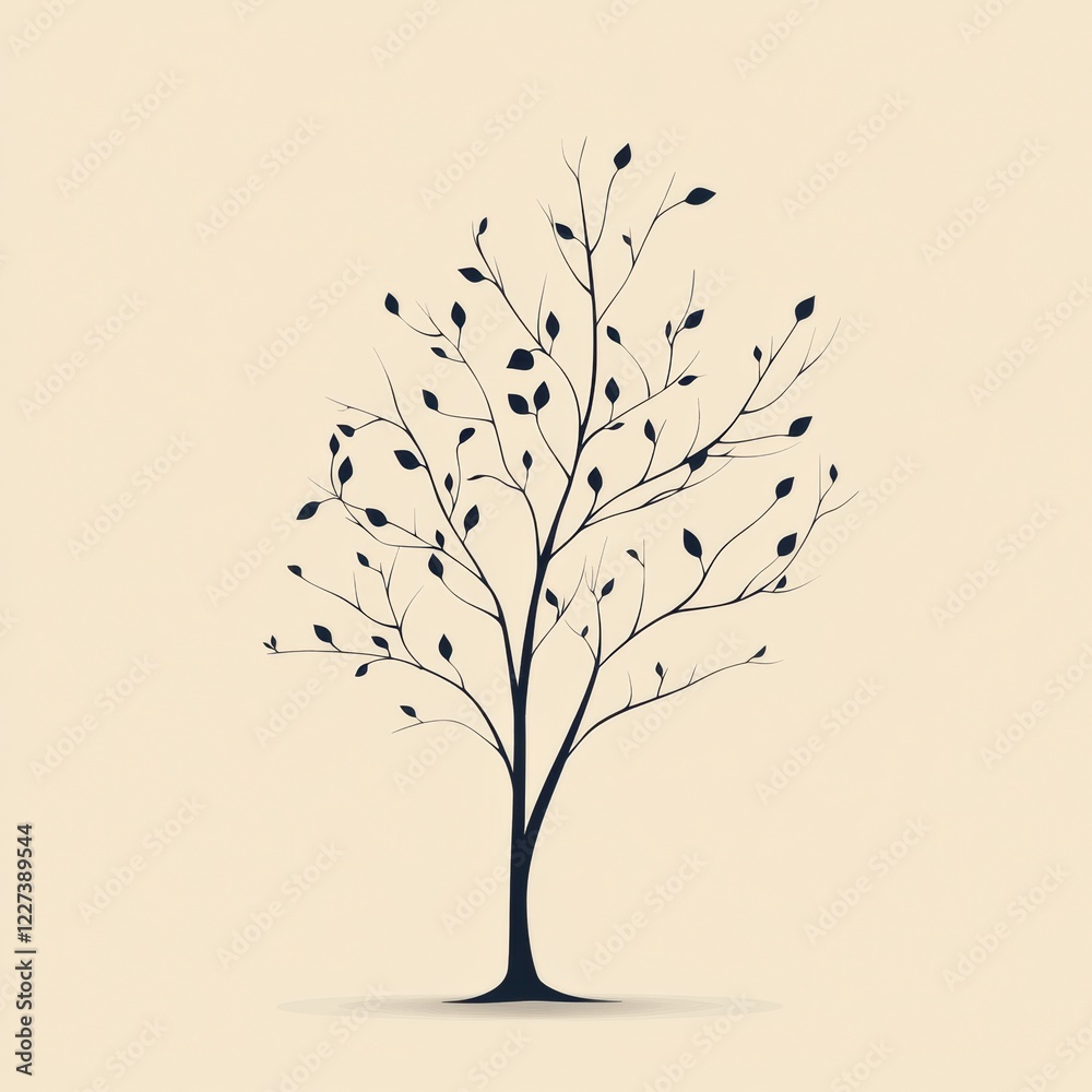 Aufkleber Stylized black tree icon featuring intricate branches and leaves against a minimalist background for design use or illustration. Generative AI