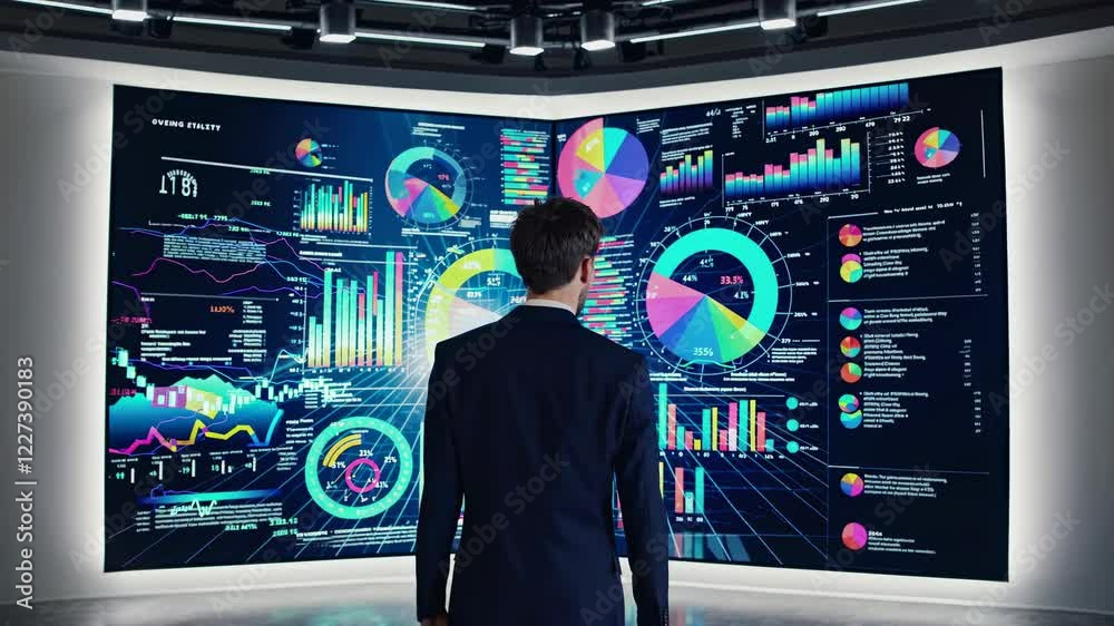 Poster data analysis strategies showcased in a modern workspace with interactive displays in hud style.