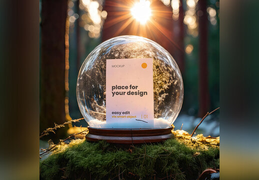 Poster Page Mockup inside Snowball Glass on a Cold Woods Morning Light
