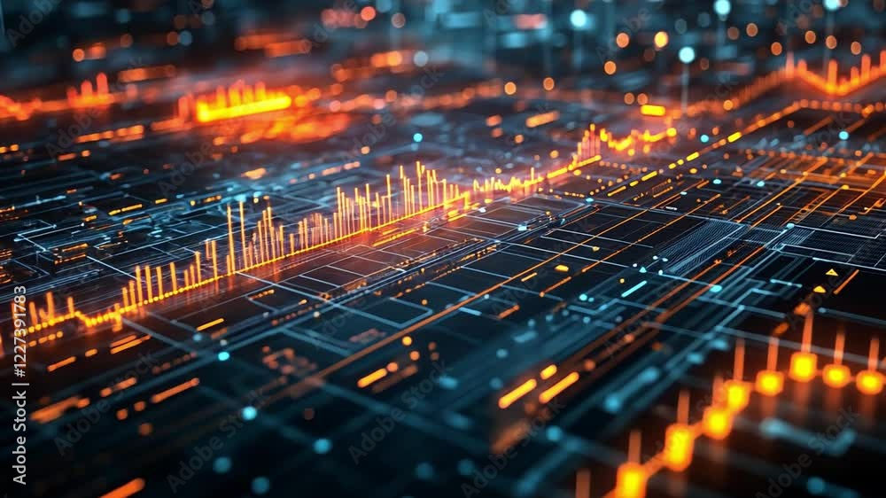 Poster abstract visualization of digital data flow representing complex algorithms at nighttime