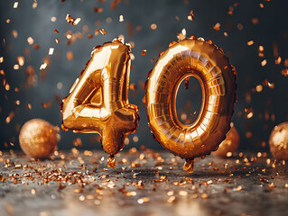 40th Birthday Celebration Concept with Balloons, Cake, and Number 40