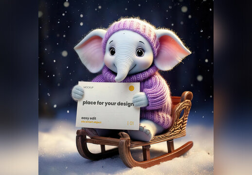 Sweet Elephant Holding Horizontal Page Poster Mockup