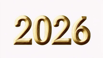 Metallic Gold 2026 Number On An Isolated White Background, Perfect For New Year Designs.