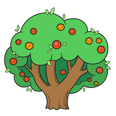 Old tree with apples in the color variation for coloring page on white background