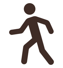 Silhouette of a person in motion, representing activity, movement, direction, or physical health. Ideal for navigation, fitness, signage mobility progress exercise. Flat color icon