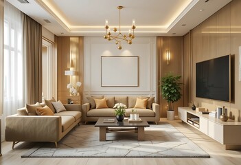 Modern Beige Living Room Interior Design Decor