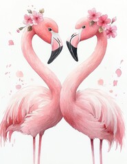 Naklejka premium watercolor flamingos intertwined with floral accents pink print