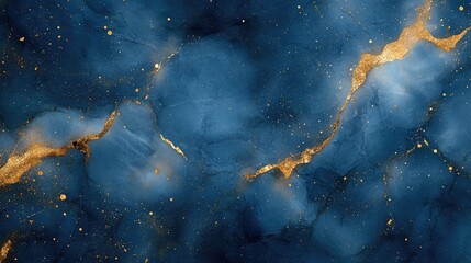 Abstract blue and gold marbled background with subtle textures, ideal for design and digital projects