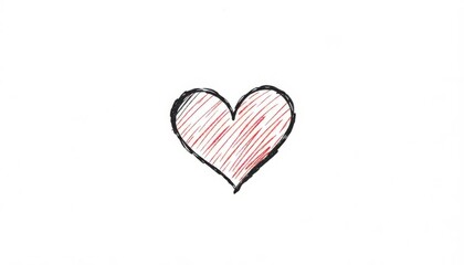 Fototapeta premium Hand Drawn Love: A simple yet heartfelt hand-drawn heart, filled with a soft red hue, symbolizing affection, love, and a touch of warmth. The rough lines add a personal, intimate feel.