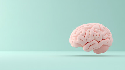 closeup 3D cartoon render of cute brain on pastel background, showcasing its intricate details and soft texture. This whimsical design evokes curiosity and creativity
