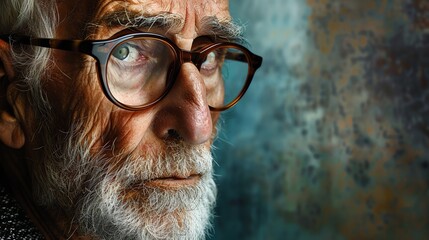 A close-up portrait of an elderly man with a thoughtful expression.