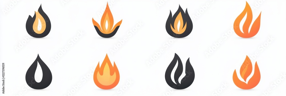 Fototapete diverse flame icon collection showcasing various designs and colors in a grid layout. generative ai