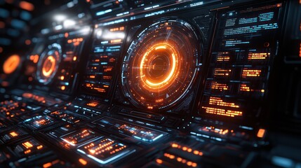Futuristic Interface: Orange and Blue Digital Control Panel