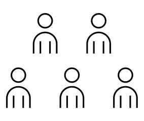 Five simple outline figures imply a group of people. Ideal for team management, human resources, community, networking, collaboration, social groups, organizational structures. Landing page