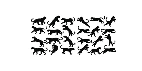 Fototapeta premium Print Panther silhouette , dynamic poses of black panther vector,strength,grace,elegant movement,wildlife, 